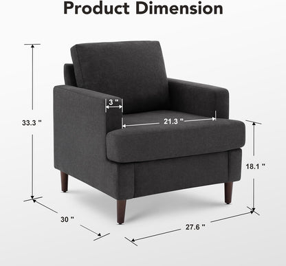 Mid-Century Accent Chair,Modern Linen Fabric Armchair for Living Room,Comfy Upholstered Reading Accent Chairs for Bedroom,Single Sofa Chair with Wood Legs (Dark Grey, 2 Pack)