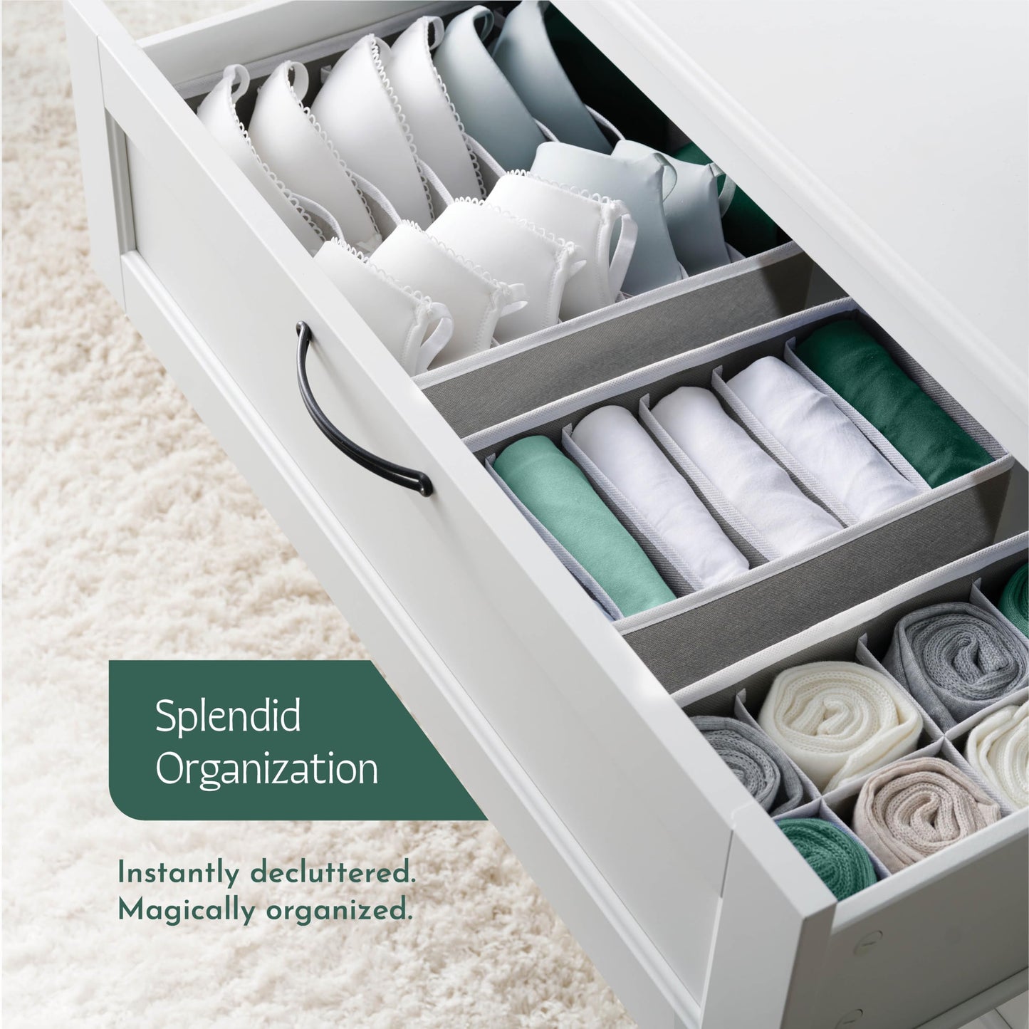 Dresser Organizer, [4 Pk] Grey Fabric Dresser Drawer Organizers (4 Sizes With 45 Slots) Foldable