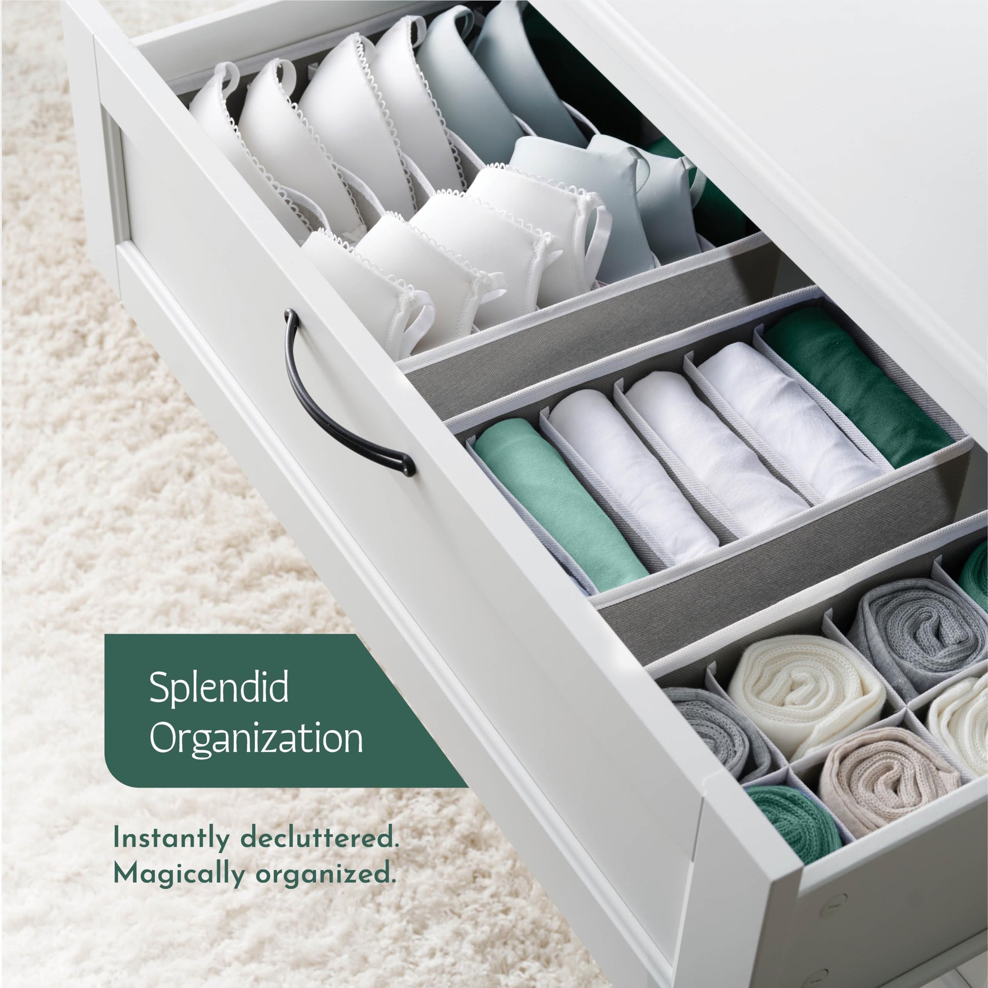 Dresser Organizer, [4 Pk] Grey Fabric Dresser Drawer Organizers (4 Sizes With 45 Slots) Foldable