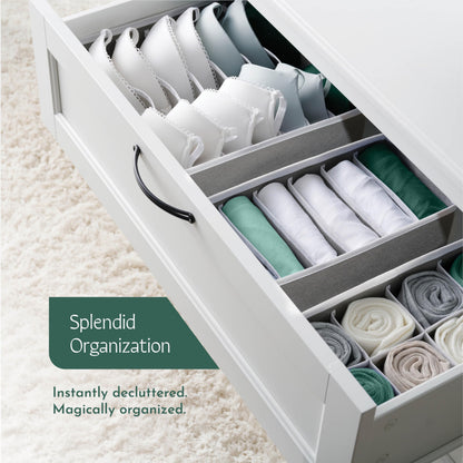 Dresser Organizer, [4 Pk] Grey Fabric Dresser Drawer Organizers (4 Sizes With 45 Slots) Foldable