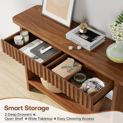 BECHAEO Mid Century Modern Console Table with Drawers, 51" Large 2-Tier Narrow Console Table with Storage Shelf, Sofa Station Behind The Couch, Accent Tables for Entryway, Hallway, Rustic Brown