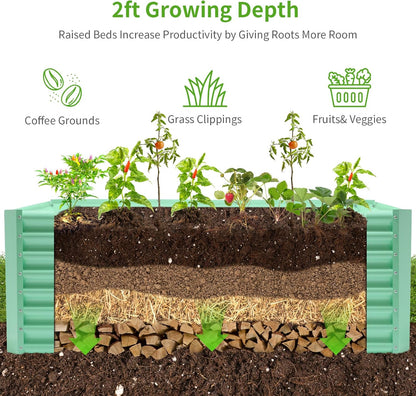 Land Guard 6×3×2ft Galvanized Raised Garden Bed, Planter Boxes Outdoor, Raised Garden Beds Outdoor for Vegetables, Flowers, Herbs, 269 Gallons, Lime Green…
