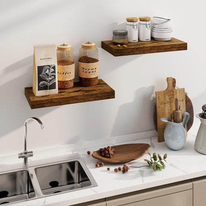 Floating Shelves, 8 Inch Deep Floating Shelves, 24"W x 8"D Wall Shelves Set of 2, Rustic Wood Floating Shelf for Home Decor, Deep Storage Shelves for Kitchen, Bedroom, Living Room, Rustic Brown