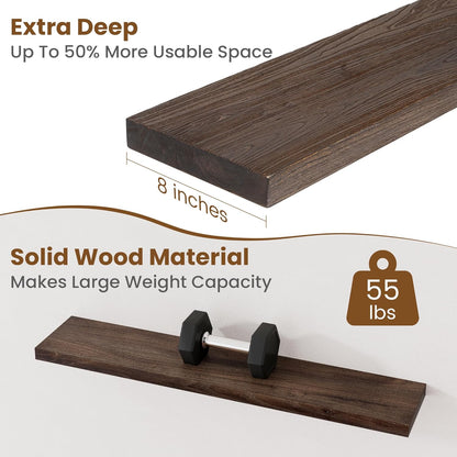 Floating Shelves for Wall Decor, 8 Inch Deep Rustic Solid Elm Wood Floating Shelves Wall Mounted, Wall Shelves with Invisible Bracket for Living Room Bathroom Bedroom Kitchen, 40 Inch Set of 1, Walnut