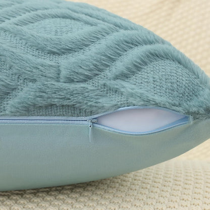 decorUhome Fall Throw Pillow Covers 22x22 Inch Set of 2, Soft Plush Decorative Faux Fur Aqua Solid Couch Pillow Covers, Accent Farmhouse Neutral Square Euro Pillow Cases for Sofa Bed Living Room