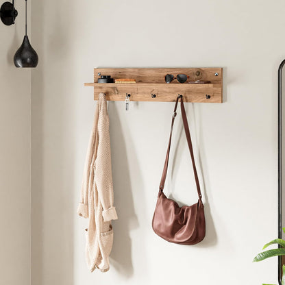 Modern Wall-Mounted Coat Rack with Shelf and Hooks - Wooden Entryway Organizer (Brown)