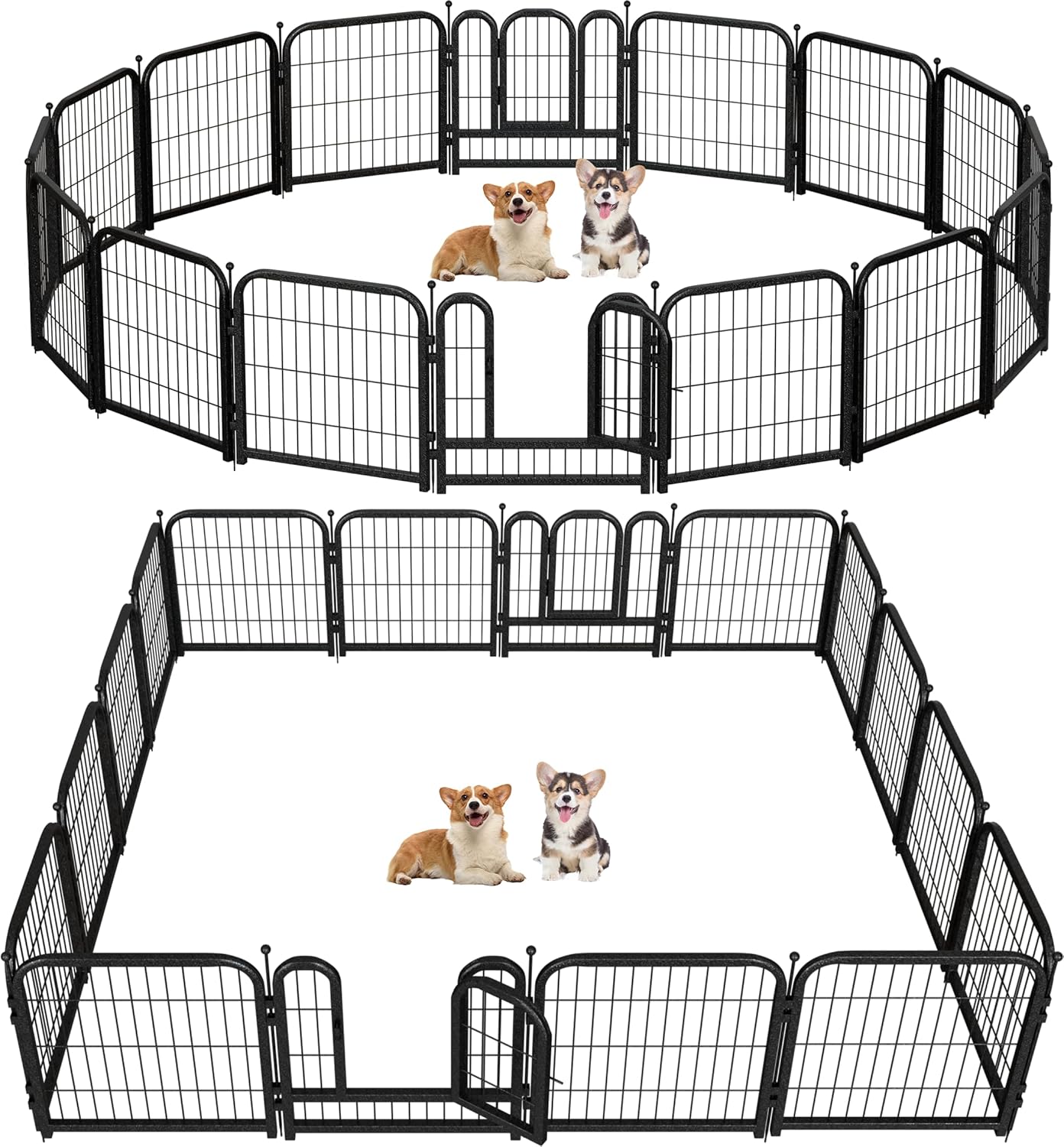 Metal Dog Playpen, 24" Inch Height 16 Panels, Ideal Dog Fence for Large/Medium/Small Dogs Indoor & Outdoor Bliss, Perfect Dog Pen for Camping, Yard and RV | Black-Silver