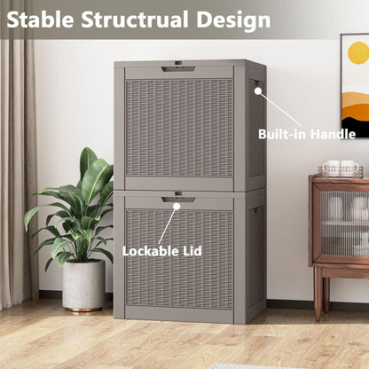 NUNU LAB 30 Gallon Waterproof Resin Deck Box, Lockable Outdoor & Indoor Storage Bench for Patio Cushions, Garden Tools, Pool Accessories & Package Deliveries – Grey