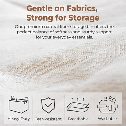 StorageWorks Storage Bins, Shelves Baskets for Organizing, Large Fabric Closet Organizers with Handles, Metal Frame, Natural Color, 2-Pack