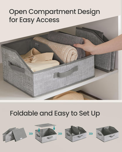 SONGMICS Storage Baskets, Set of 6, Foldable Closet Organizer for Shelves