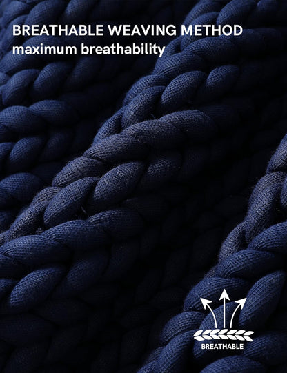 YnM Chunky Throw Blanket, Medium-Weight, Hand Knitted, Skin Friendly, Ventilated and Breathable, Machine Washable, Home Décor Piece for Couch, Sofa and Bed (Indigo Blue, 40x50 Inch)