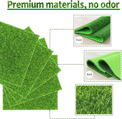 12 Packs 6 X 6 Inch Fake Grass Decor for Crafts, Artificial Grass for Dollhouse Miniature Ornament Projects, Model Turf Grass for DIY Fairy Garden Accessories and Decor Kit