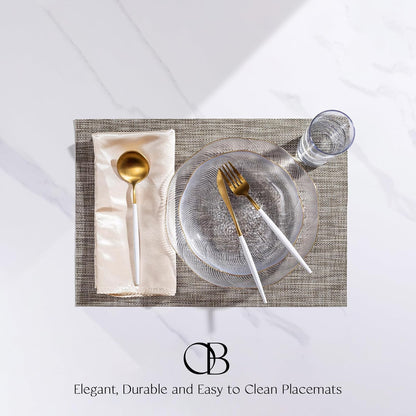 Placemats Set of 6 - Easy Clean Woven Vinyl Placemats for Dining Table, Indoor/Outdoor Place Mats, Washable PVC Table Mats（Cappuccino）