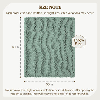 Carriediosa Chunky Knit Throw Blanket 50" X 60", 100% Hand Made Large Chenille Loop Yarn Soft Fluffy Throws for Couch Sofa Bed, Big Crochet Cozy Heavy Thick Cable Woven Blanket, Sage Green