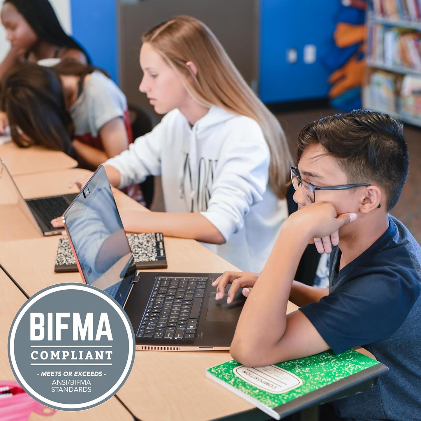 Factory Direct Partners FDP Rectangle (36 x 60 inch) Classroom Table with Adjustable Chunky Toddler Legs (15-24 in); Preschool, Kinder and Daycare Furniture - Pasadena Oak Top/Black Edge and Legs