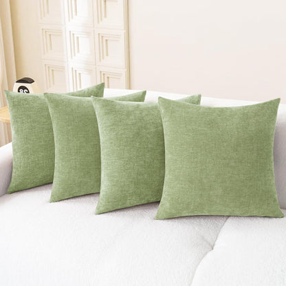 CaliTime Throw Pillow Covers Decorative 18 X 18 Inches Pack of 4 Cozy Chenille Cushion Cases for Couch Sofa Bed Living Room Home Sage Green