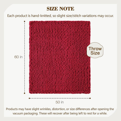 Carriediosa Chunky Knit Throw Blanket 50" X 60", 100% Hand Made Large Chenille Loop Yarn Soft Fluffy Throws for Couch Sofa Bed, Big Crochet Cozy Heavy Thick Cable Woven Blankets, Red