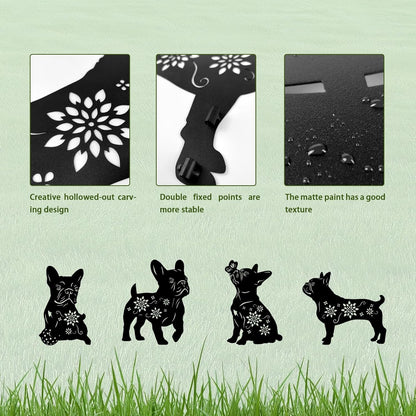 4 Pack Bulldog Metal Garden Decorative Stakes, Weather Proof Puppy Silhouette Statues for Yard, Patio,Outdoor Decor for Bulldog Lovers and Pet Owners