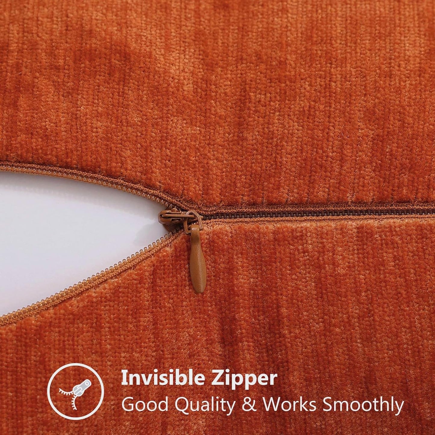 decorUhome Fall Chenille Soft Throw Pillow Covers 16x16 Set of 2, Farmhouse Velvet Neutral Decorative Euro Pillow Covers with Stitched Edge for Couch Sofa Bed Home Decor, Rust