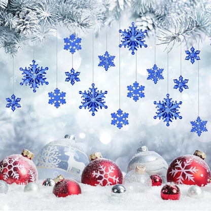 Dilunave 40 Pieces Christmas Snowflake Ornaments Acrylic Christmas Tree Decorations Crystal Snowflakes Translucent Winter Hanging Ornament for Tree (Navy Blue)