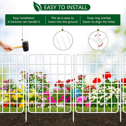 30ft x 17in Garden Fence Animal Barrier, 28 Panels No Dig Fence Border, Rustproof Metal Decorative Garden Fencing with Ground Stake, Flower Bed Edging Border for Dog, Rabbit, Outdoor Patio, White