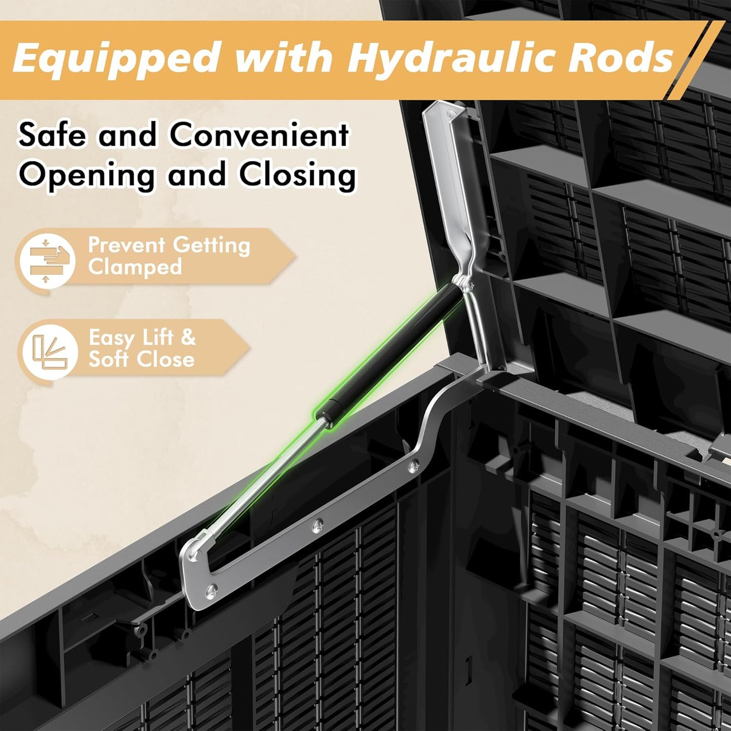 NUNU LAB 102 Gallon Large Waterproof Resin Deck Box, Lockable Outdoor Storage Box with Gas Lift, Patio Cushions, Garden Tools, Pool Supplies, Indoor Outdoor Storage Container, Black