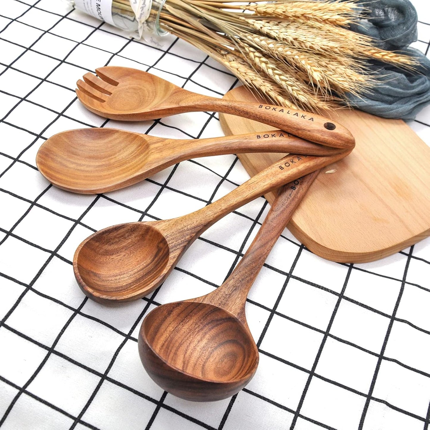 11 Pcs Wooden Kitchen Utensils Set - Wooden Spoons, Spatulas and More for Cooking
