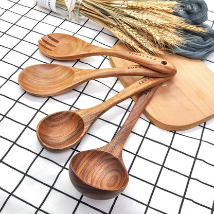 11 Pcs Wooden Kitchen Utensils Set - Wooden Spoons, Spatulas and More for Cooking