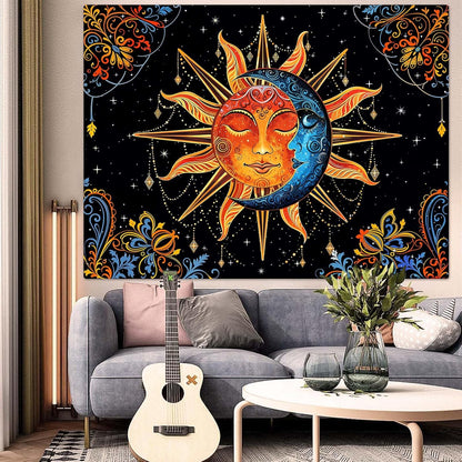 Lunerfex Sun and Moon Tapestry Mandala Wall Tapestry, Cute Tapestries for Bedroom Ceiling Tapestries Wall Hanging for Bedroom Living Room Decor Sun-1 44"x60"
