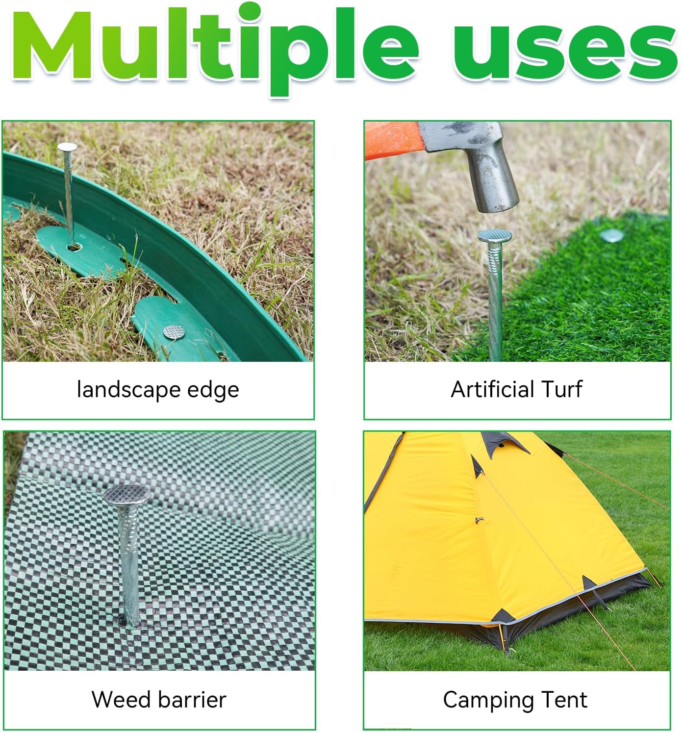 6.3-Inch Galvanized Heavy-Duty Landscape Stakes, (150-PACK) Spiral Metal Turf Spikes for Artificial Grass, Paver Edging, Weed Barrier, Securing Fences and More