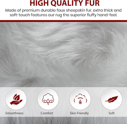 LAMBZY Faux Sheepskin Hypoallergenic Free Shape Silky Shag Rug, Luxury Shaggy Silky Plush Carpet for Bedrooms Rugs Living Room Kids Rooms Sofa Floor Rugs (Octo 8 Pelts 6'x8', White)