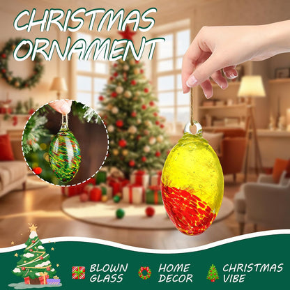 Set of 6 Hand Blown Glass Egg Ornaments Hanging Gazing Ball Witches Ball Friendship Decor for Home Outdoor Wedding Party