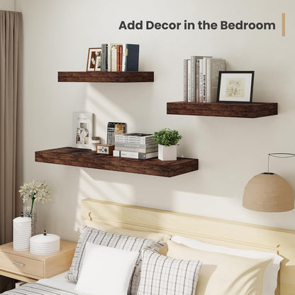 Heimlove 24 x 12 Inch Deep Floating Shelves Wall Mounted with Invisible Brackets,Storage Hanging Shelf for Wall Decor in Bathroom, Bedroom, Kitchen, Living Room, Office Set of 2 (Rustic Brown)