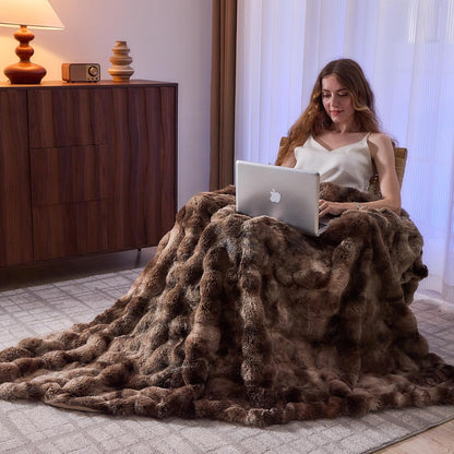 Lotus Karen Faux Fur Throw Blanket Tie-Dye Dark Coffee - Big Bubble Rabbit Fluff Blanket for Couch, Large Fluffy Fuzzy Cozy Blanket,Thick Furry Plush Shaggy Blankets,108x90 Inches