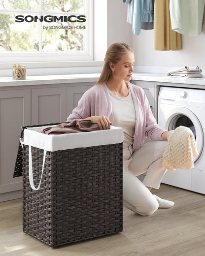 SONGMICS Laundry Hamper with Lid, 23.8 Gallon (90 L) Synthetic Rattan Clothes Laundry Basket with