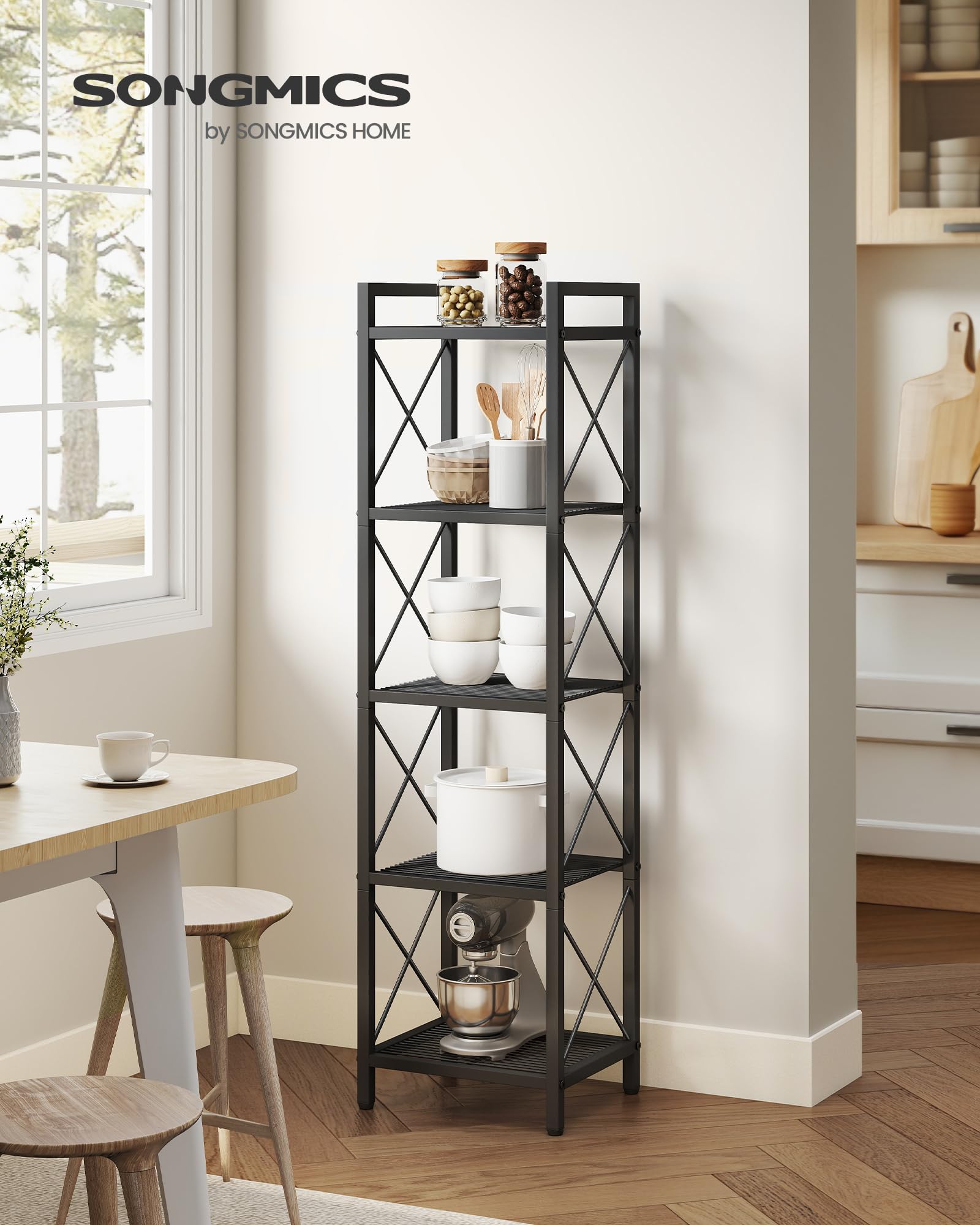 SONGMICS 5-Tier Metal Storage Rack, Shelving Unit with X Side Frames