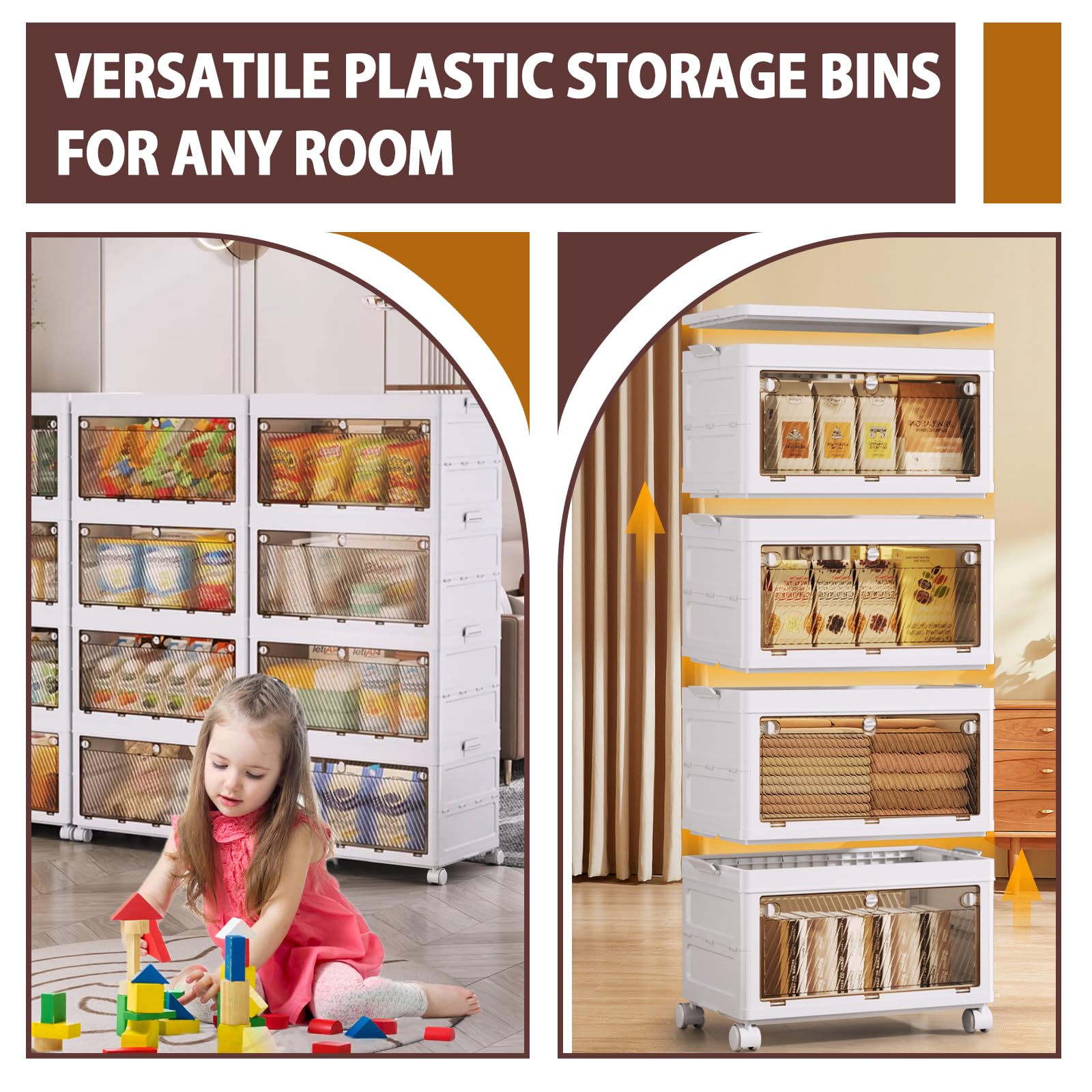 QudraKast 4-Tier Stackable Plastic Storage Bins - 37QT Stackable Storage Bins - Closet Organization