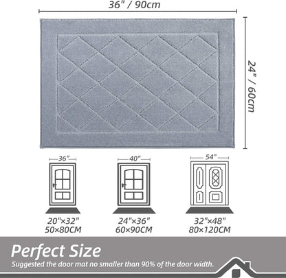 BEQHAUSE Dirt Trapper Door Mat 24" x 36", Doormat Non-Slip Entryway Rugs Washable, Dog Door Mat Stain Resistant and Absorbent Welcome Floor Mat for Front Back Door, Muddy Wet Shoes & Paws, Grey
