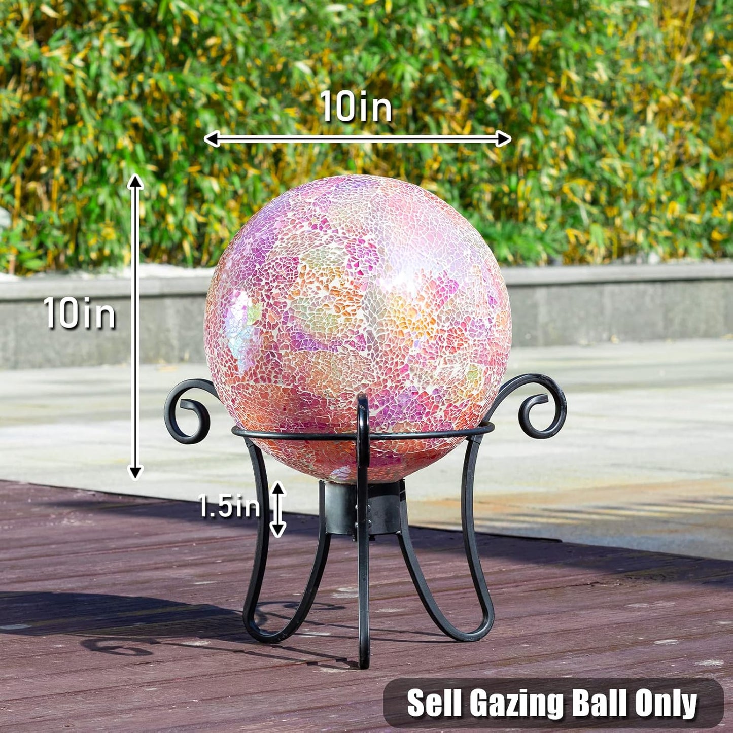 VCUTEKA Gazing Ball, Iridescent Crackled Glass Mosaic Gazing Balls Sphere for Garden Lawn Outdoor Ornament Yard Decorative, 10-Inch, Pink