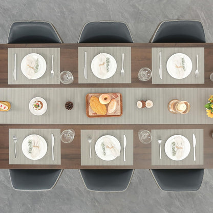 Myir JUN Placemats Set of 8, Vinyl Woven Placemats Place Mats Indoor Set of 8 Washable Table Mats Non-Slip Place mats for Dining Table (Golden Silver, Set of 8)