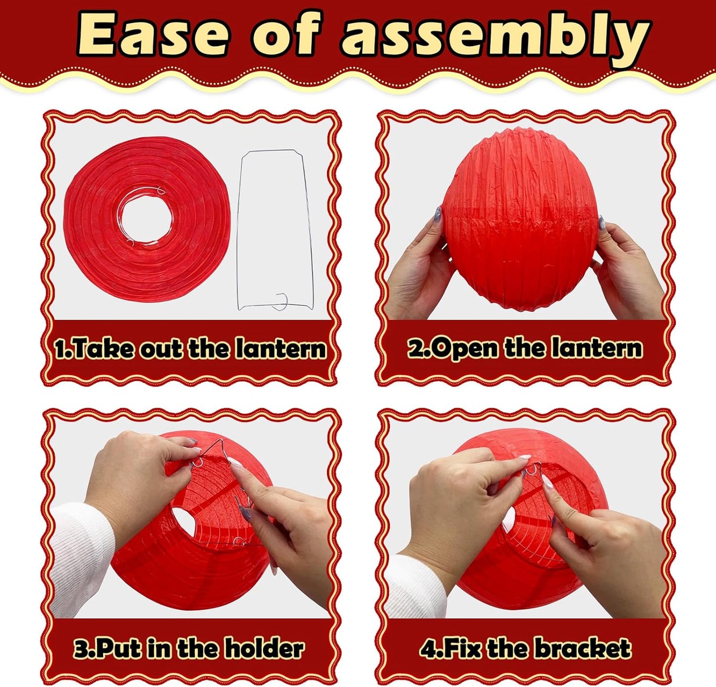 12Pcs Round Paper Lanterns Assorted Sizes (6" 8" 10" 12") for Home Decor, Wedding, Birthday, Hibachi Party, Casino Theme Party Decorations, Hanging Chinese Japanese Paper Lamps (Black Red Gold)