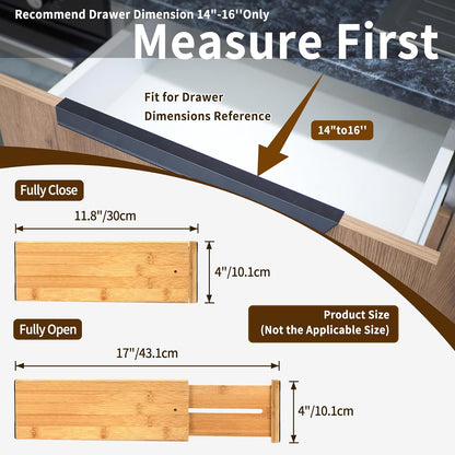 Utoplike Bamboo Dresser Drawer Dividers, 4'' High Adjustable Drawer Organizers for Clothing, Spring Loaded, Works in Kitchen, Bathroom, Bedroom, Drawer, Desk, 4 pcs