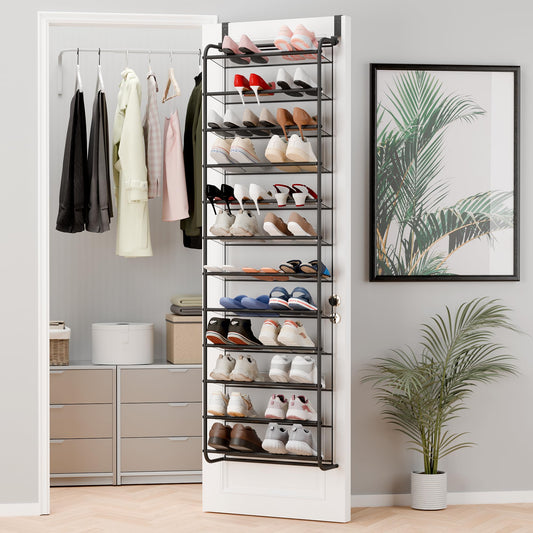 Whitmor 36 Pair Over The Door Shoe Organizer, 12 Tier Hanging Shoe Organizer, Heavy Duty Metal &