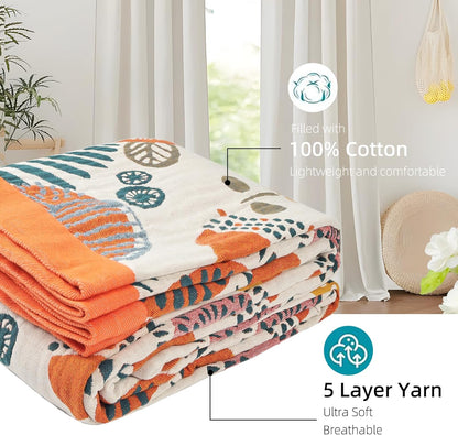 Boho Throw Blanket for Bed - 100% Pure Cotton Ultra Soft Rustic Quilt - Farmhouse Decor Bed Blankets, All Season Rustic Throw for Sofa Couch Chair(91''x 98'', Floral Print 2)