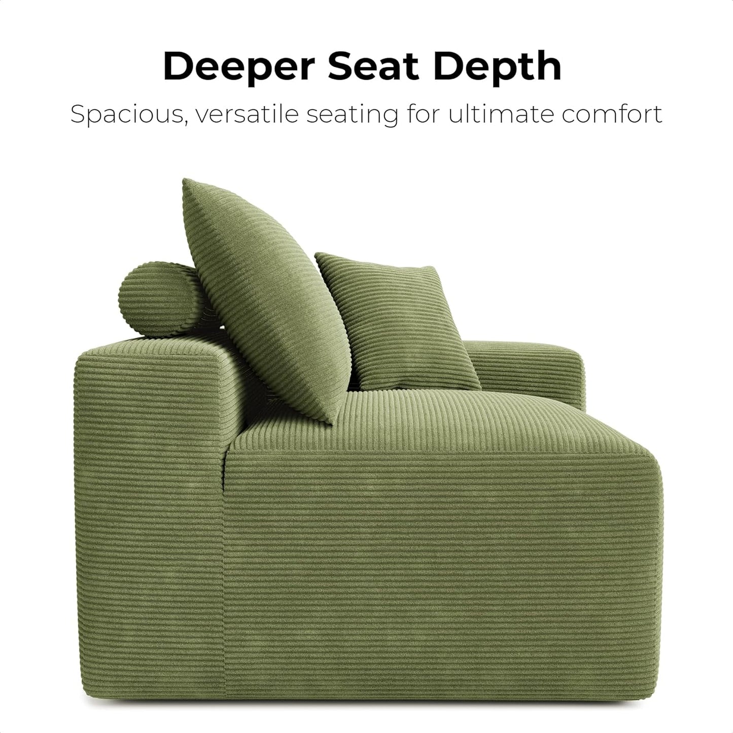 LIKIMIO 120" Modern L-Shaped Modular Sectional Sofa for Living Room, Corduroy Upholstery Green, Oversized 3-Seater Couch with Deep Seat and Movable Ottoman – No Assembly
