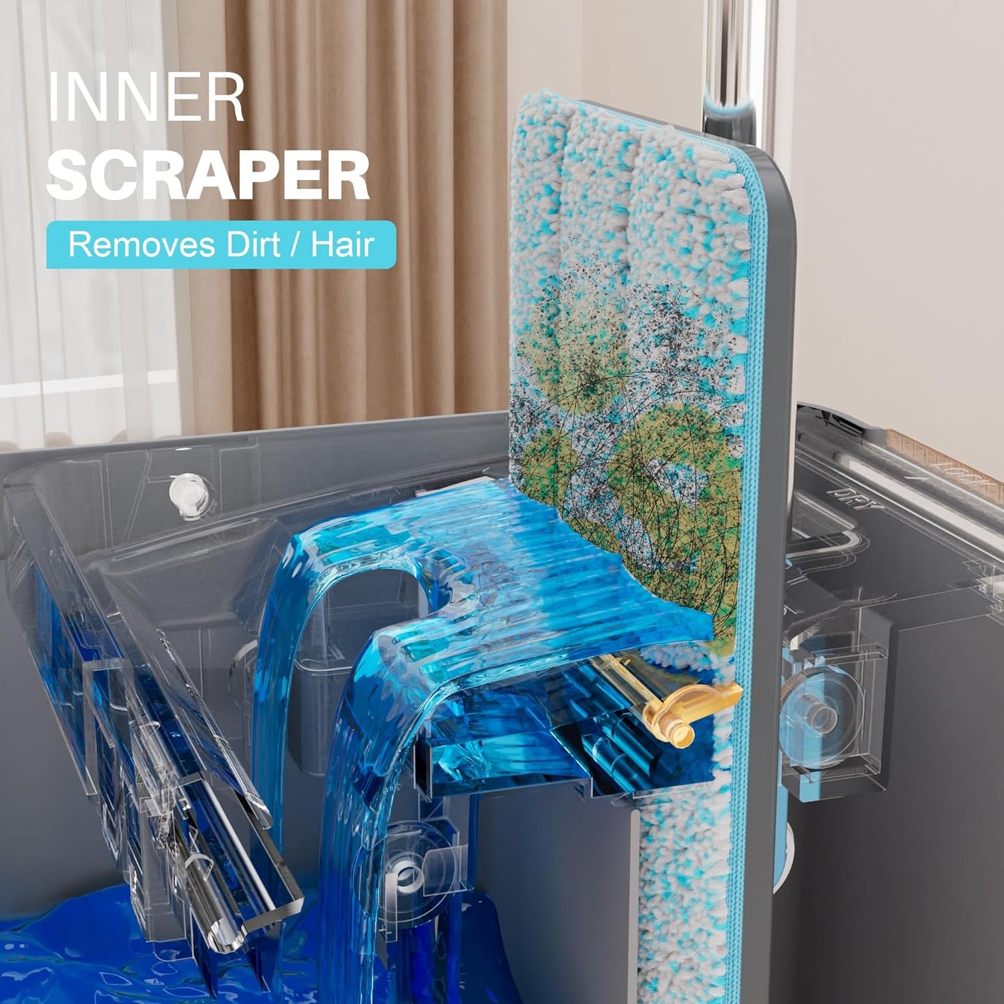 JOYMOOP Mop and Bucket Set with Wringer, Mops for Floor Cleaning, Wall Mop Cleaner with Long Handle, with 6 Reusable Microfiber Mop Pads - Grey+Cyan Blue