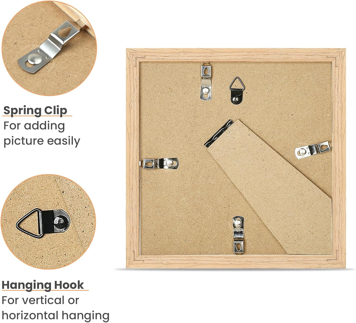 upsimples 6x6 Picture Frame, Natural Solid Wooden Picture Frames, Display 4x4 with Mat or 6 x 6 Without Mat, Wall or Tabletop, 1 Pack, Natural
