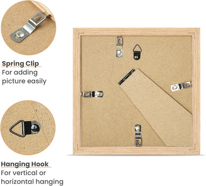 upsimples 6x6 Picture Frame, Natural Solid Wooden Picture Frames, Display 4x4 with Mat or 6 x 6 Without Mat, Wall or Tabletop, 1 Pack, Natural