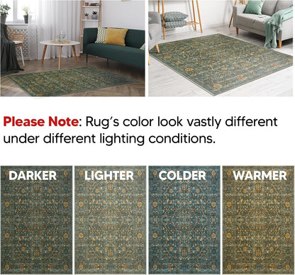 Keen Home Design 9x12 Rug - Machine Washable Area Rug with Non-Slip Backing, Ideal for Living Room, Dining Room, Bedroom - Vintage, Easy Clean, Durable, Low Pile Rug - (9' x 12')