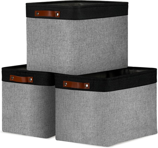 DULLEMELO Fabric Storage Bins - Decorative Large Baskets for Home Shelves & Bedroom, Canvas Toy Organizers (Black & Gray)